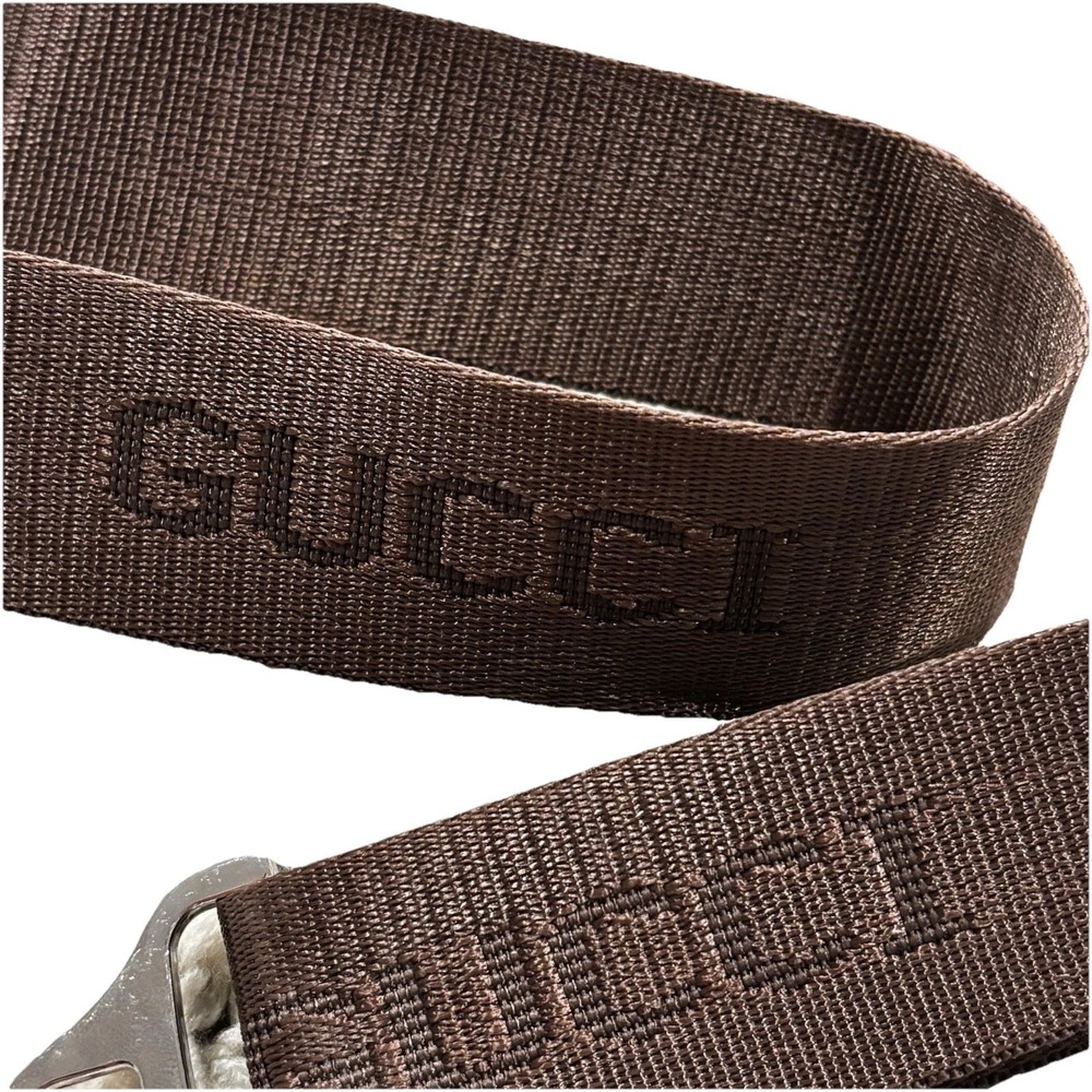 Rare GUCCI Belt Bag Strap Brown Silver Canvas Leather Metal Accessory 32-58" New